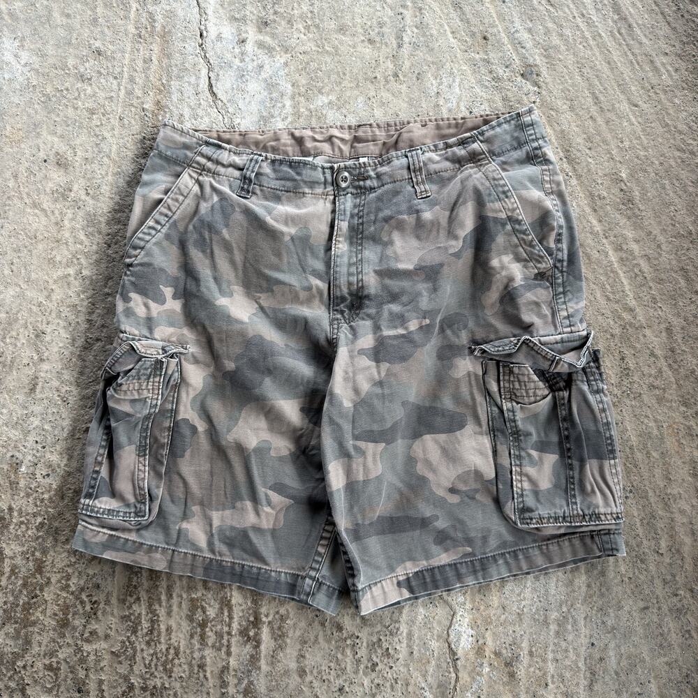 Vintage Green Camo Utility Cargo Shorts Pocket 36 Summer 00s Y2K Grunge Skate